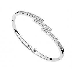 Platinum plated zig zag shape fashion bracelet with white zircon